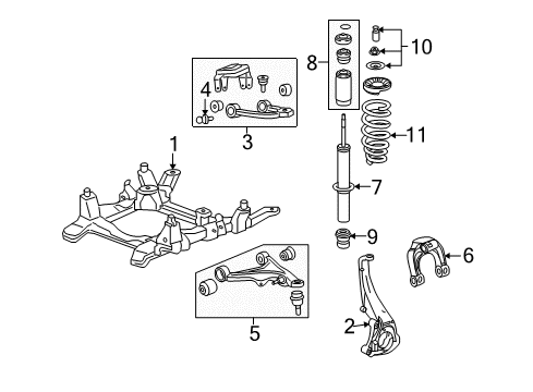 2009 Cadillac STS Front Suspension Components, Lower Control Arm, Upper Control Arm, Ride Control, Stabilizer Bar Diagram