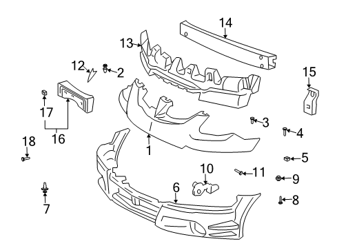 2003 Pontiac Vibe Front Bumper, Cover Upper Diagram for 88972146