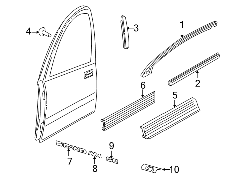 1999 Pontiac Grand Am Sealing Strip Assembly, Front Side Door Window Frame Outer Aluminum Basecoat*Black Diagram for 22682298