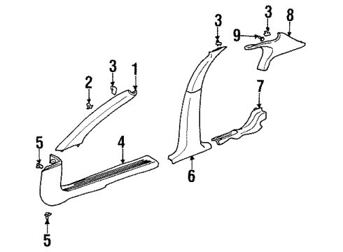 2002 Oldsmobile Aurora Interior Trim - Pillars, Rocker & Floor Diagram