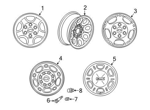 1999 Chevy Silverado 2500 Wheel Rim Kit,Aluminum *Silver K Diagram for 12368954