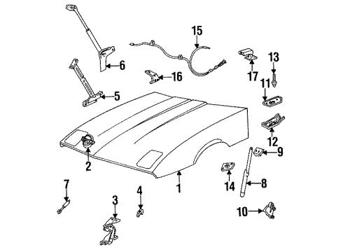 1990 Chevy Corvette Bracket, Hood Primary Latch Release Cable Diagram for 10172493