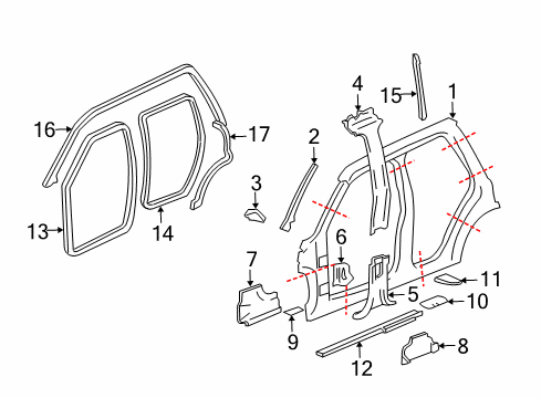 2003 Chevy Trailblazer Weatherstrip Assembly, Rear Side Door Rear Auxiliary Diagram for 25775642