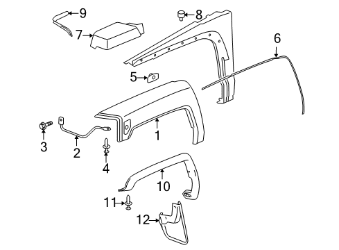 2009 Hummer H3 Molding,Front Fender Wheel Opening Diagram for 15822884