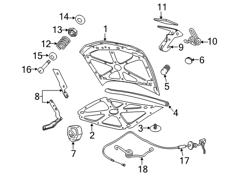 2005 Pontiac GTO Strut,Hood Diagram for 92047416