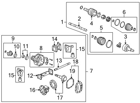 2009 Hummer H3T Carrier & Front Axles Diagram