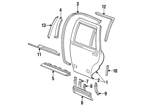 1995 Cadillac Fleetwood Molding Assembly, Rear Side Door Window Belt Reveal Diagram for 16617468