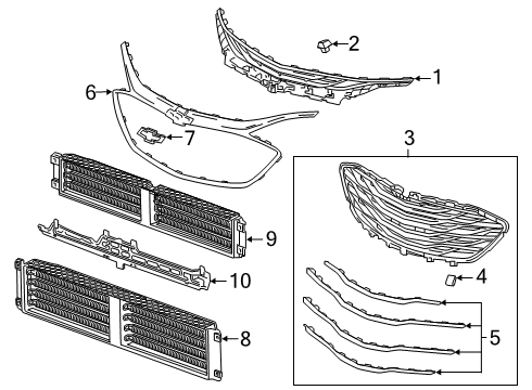 2020 Chevy Malibu Grille Assembly, Front Diagram for 84473374