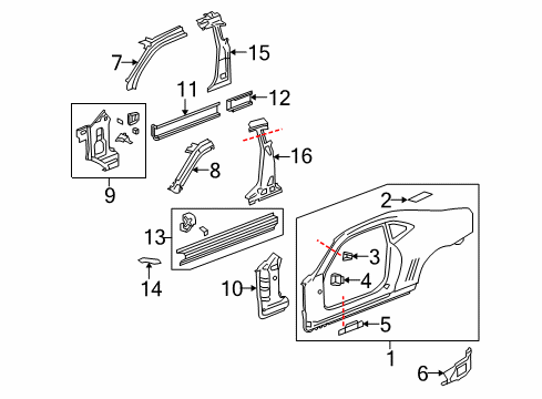 2015 Chevy Camaro Panel Assembly, Body Hinge Pillar Inner Lower Diagram for 22867324