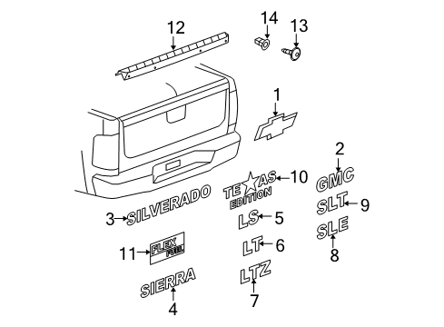 2007 Chevy Silverado 1500 Exterior Trim - Pick Up Box Diagram 6 - Thumbnail