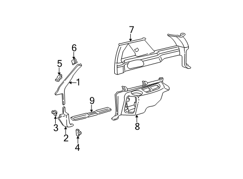 1996 Chevy Blazer Interior Trim - Pillars, Rocker & Floor Diagram 1 - Thumbnail