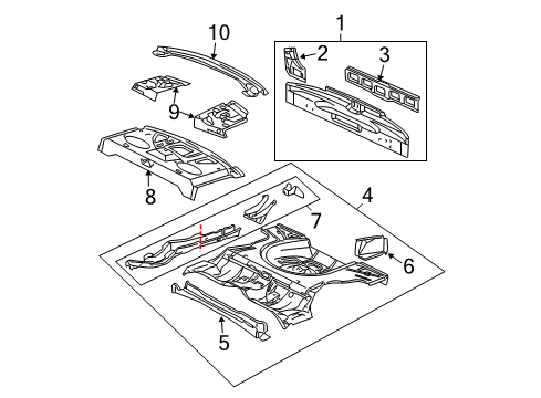 2002 Chevy Cavalier Rear Body Panel, Floor & Rails Diagram