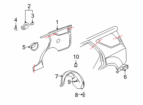 2005 Cadillac SRX Quarter Panel & Components Diagram