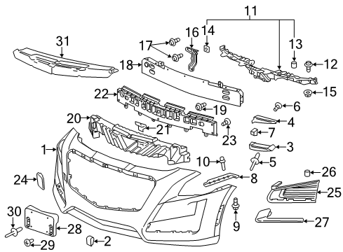 2016 Cadillac CTS Rivet,Front License Plate Bracket Diagram for 11516936