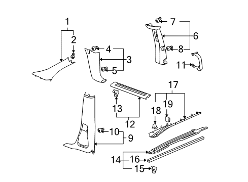 2007 Chevy Uplander Interior Trim - Pillars, Rocker & Floor Diagram