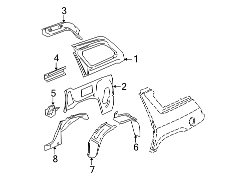 2005 GMC Envoy XUV Inner Structure - Quarter Panel Diagram