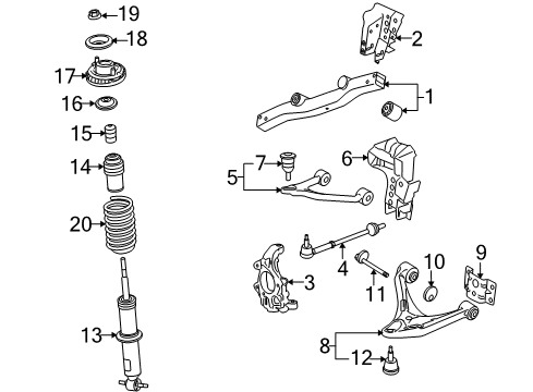 2008 Pontiac Solstice Rear Suspension Components, Lower Control Arm, Upper Control Arm, Stabilizer Bar Diagram