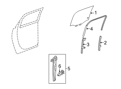 2011 Chevy Traverse Rear Door - Glass & Hardware Diagram