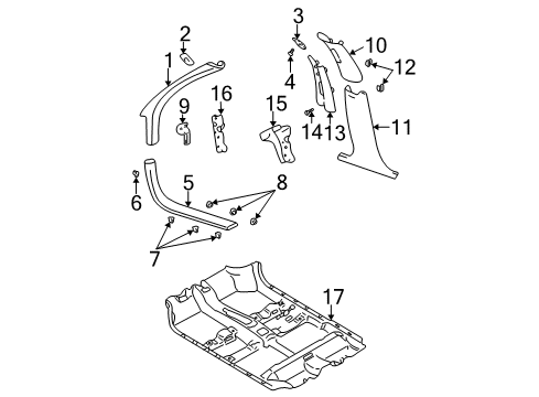 2000 Chevy Impala Retainer Assembly, Front Side Door Opening Floor Carpet *Regal Blue Diagram for 10436777