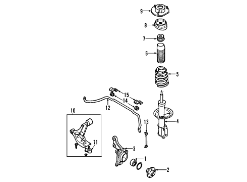 2004 Chevy Aveo Front Suspension Components, Lower Control Arm, Stabilizer Bar Diagram