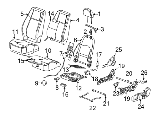 2005 Chevy Cobalt Heater Assembly, Driver Seat Back Cushion Diagram for 22730866