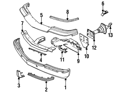 1994 Cadillac Fleetwood Reinforcement, Front Bumper Imp Bar Upper Diagram for 10196173