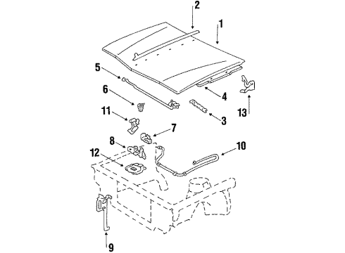 1984 Pontiac Phoenix Hood & Components Diagram