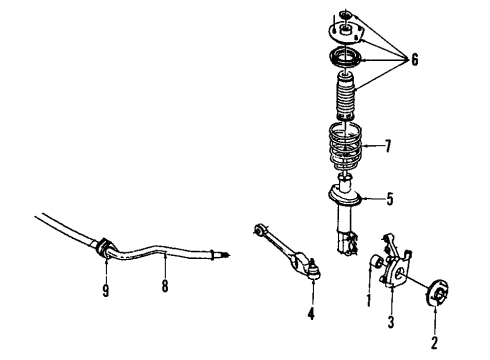 1992 Saturn SL Front Suspension, Control Arm, Stabilizer Bar Diagram 2 - Thumbnail