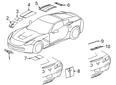 2015 Chevy Corvette Decal, Hood Lower *Orange T Diagram for 23156210