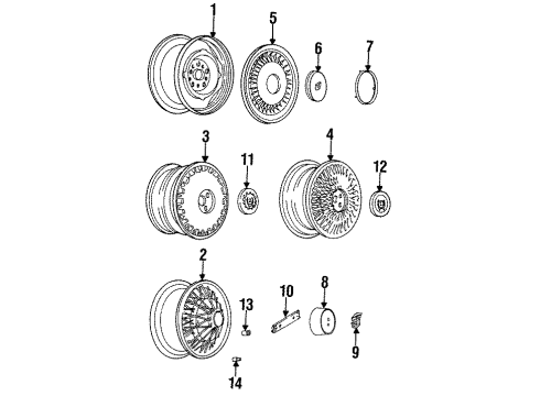 1993 Cadillac Fleetwood Wheel Rim Assembly, 16X4 Compact Spare Diagram for 9591766