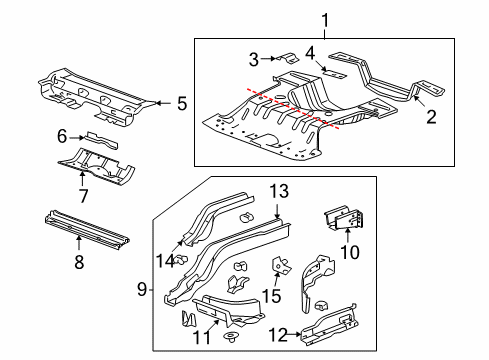 2012 Chevy Malibu Rear Body - Floor & Rails Diagram