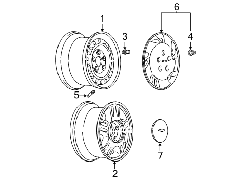 2001 Chevy Venture Wheel TRIM COVER Assembly *Silver Spark Diagram for 9593100