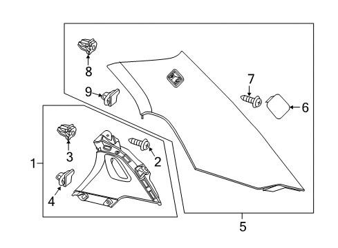 2016 Chevy SS Panel,Quarter Window Trim Finish Diagram for 92264450