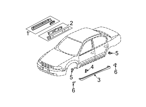 2003 Chevy Malibu Floor & Rails, Exterior Moldings Diagram