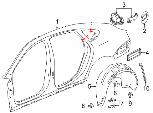 2014 Chevy Impala Liner Assembly, Rear Wheelhouse Diagram for 23124174