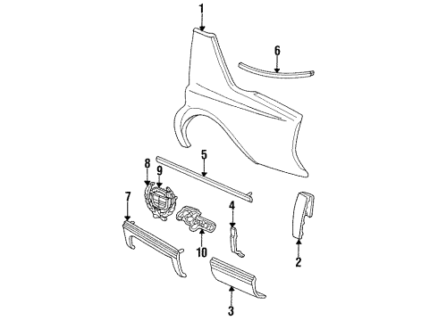 1996 Cadillac Fleetwood Quarter Panel & Components Diagram