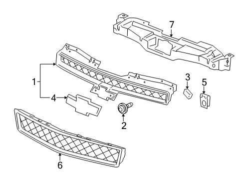 2008 Chevy Tahoe Grille Assembly, Radiator Upper Diagram for 22830011