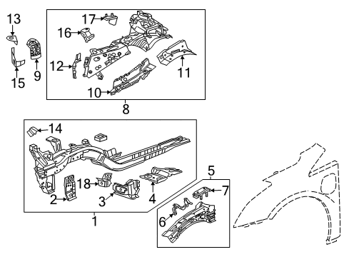 2014 Cadillac ELR Brace, Front Wheelhouse Panel Inner Rear Diagram for 23425369