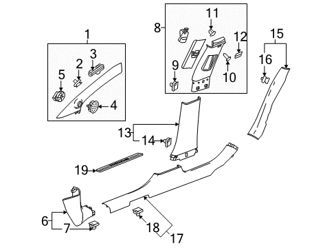 2015 Buick LaCrosse Panel,Body Hinge Pillar Trim Diagram for 9059738