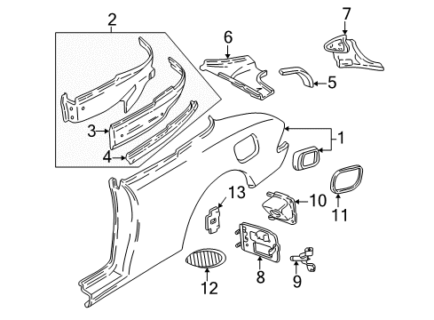 2000 Pontiac Sunfire Quarter Panel & Components Diagram 1 - Thumbnail