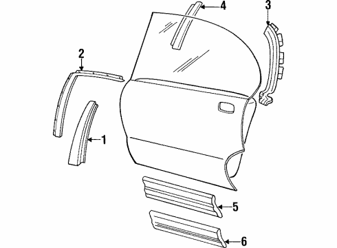 1992 Pontiac Bonneville Molding, Rear Side Door Rear Garnish *Black Diagram for 25544491