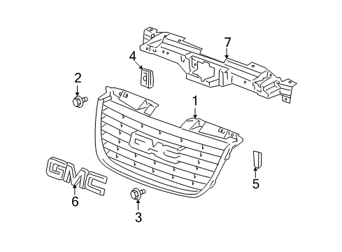 2008 GMC Yukon XL 1500 Grille & Components Diagram