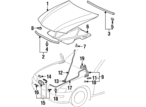 2000 Chevy Prizm Cable,Hood Primary Latch Release Diagram for 94857422