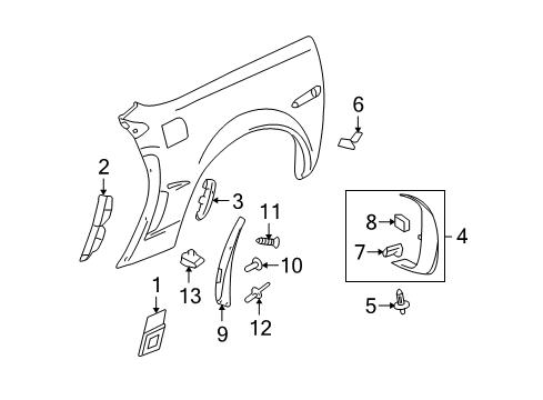 2009 Chevy Corvette Molding Assembly, Rear Wheel Opening Diagram for 15818636