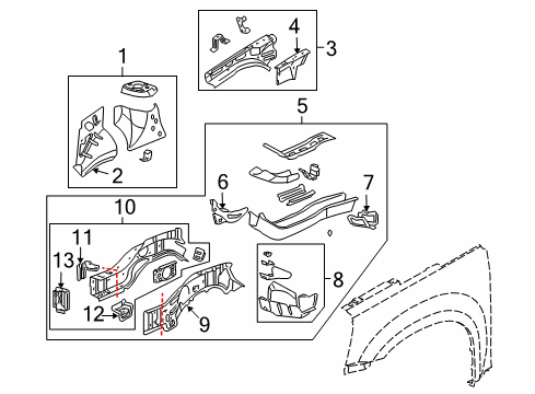 2007 Pontiac Torrent Extension Asm,Front Compartment Side Rail Rear Diagram for 88980843