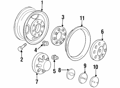 1994 GMC K3500 Hub Wheel Cap Diagram for 15635593