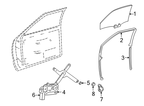 1999 GMC Sonoma Front Door - Glass & Hardware Diagram