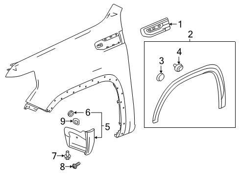 2023 GMC Sierra 1500 Exterior Trim - Fender Diagram