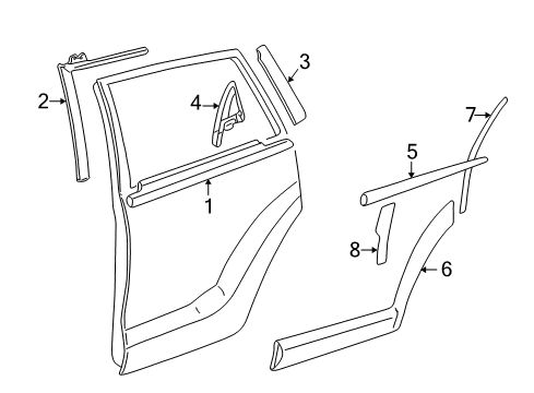 2007 Pontiac Vibe Protector,Rear Side Door Lower Molding *Gray Diagram for 88972662