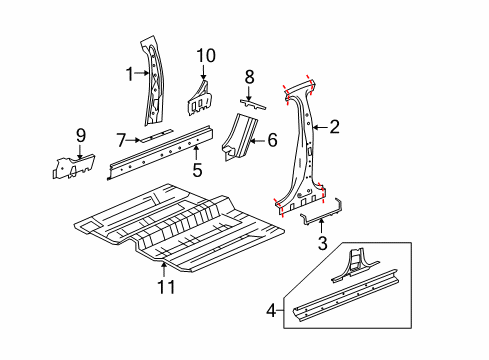 2010 Buick LaCrosse Center Pillar & Rocker, Floor Diagram